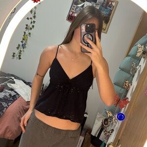 Navy Eyelet Babydoll Top